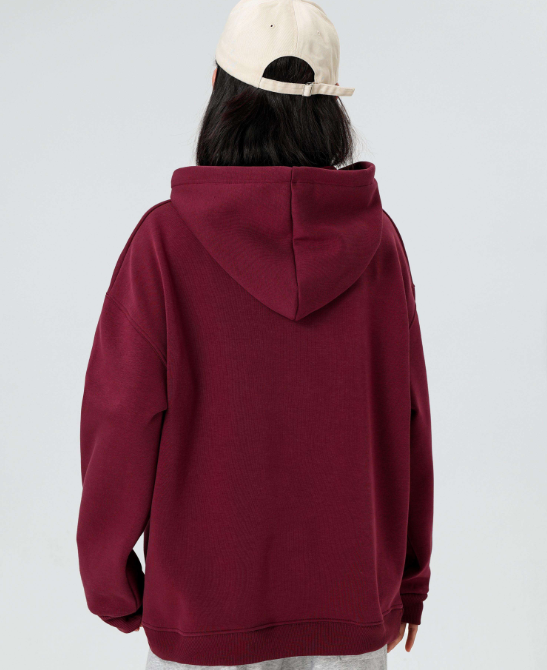 Unisex Casual Fleece Hoodie - Burgundy