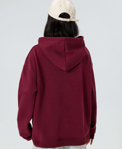 Unisex Casual Fleece Hoodie - Burgundy