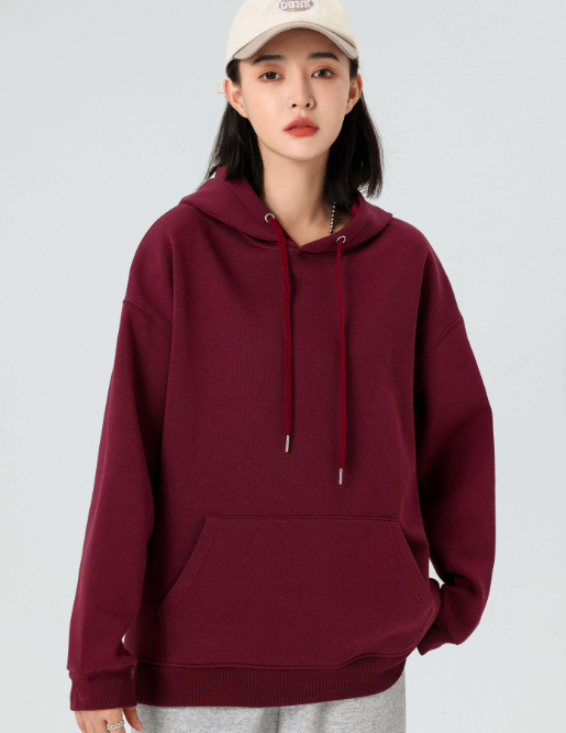 Unisex Casual Fleece Hoodie - Burgundy